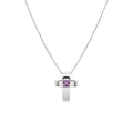 Amethyst Cross Necklace | Sterling Silver Modern Cross Pendant | February Birthstone Talisman, front view