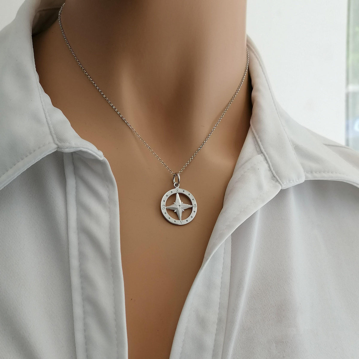 Compass Charm Necklace | Nautical Direction Talisman, alternate angle