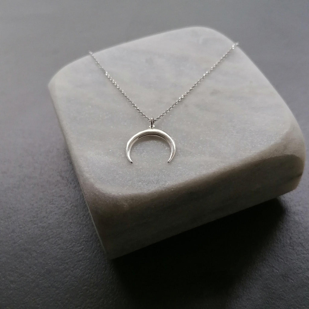 Double Horn Necklace | 14K Solid Gold Crescent Moon Pendant | Protection Charm, alternate angle