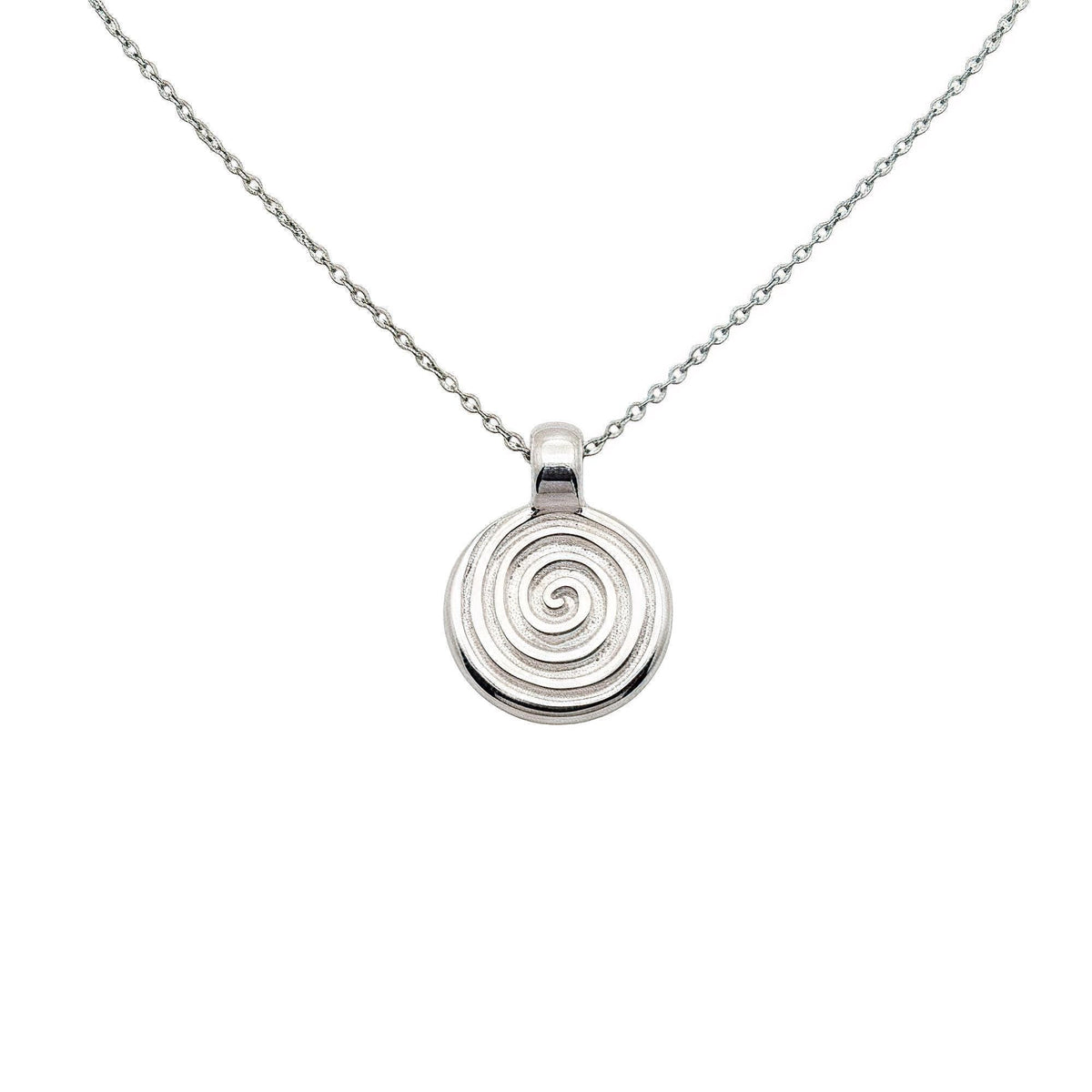 Spiral Talisman Necklace | Gold Plated Celtic Growth Symbol Pendant | Ancient Coin Medallion, in White Gold Plated finish