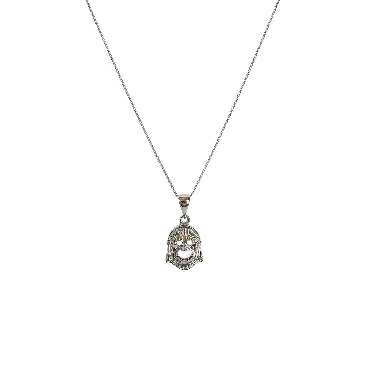 Comedy Mask Necklace | Theater Thalia Muse Talisman, in White Gold Plated finish