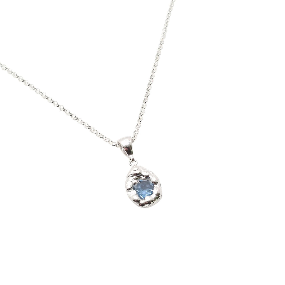 Free-Form Droplet Necklace | Light Blue CZ Talisman, styled view