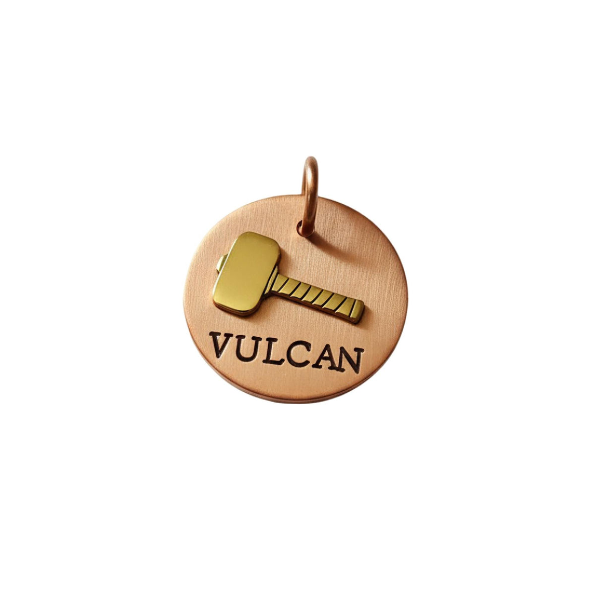 The Thunder-Forged Token | Artisan Hammer Pet ID & Custom Dog Tag, in Copper with Brass Top finish