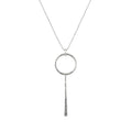 Hammered Circle and Bar Lariat Necklace | Sterling Silver Y-Necklace | Geometric Boho Luxe Jewelry, in White Gold Plated finish
