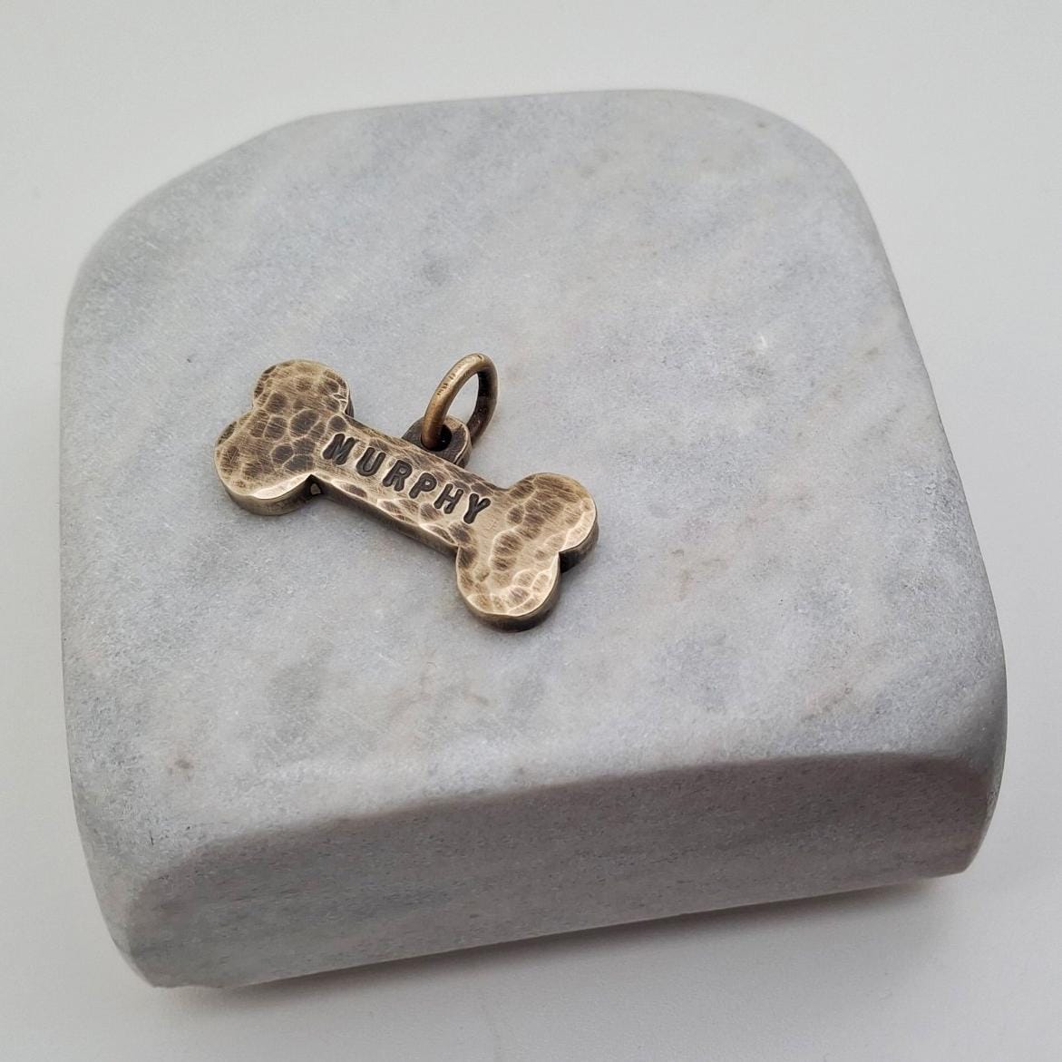 The Loyal Companion Token | Artisan Rustic Brass Bone Pet ID & Custom Tag, front view