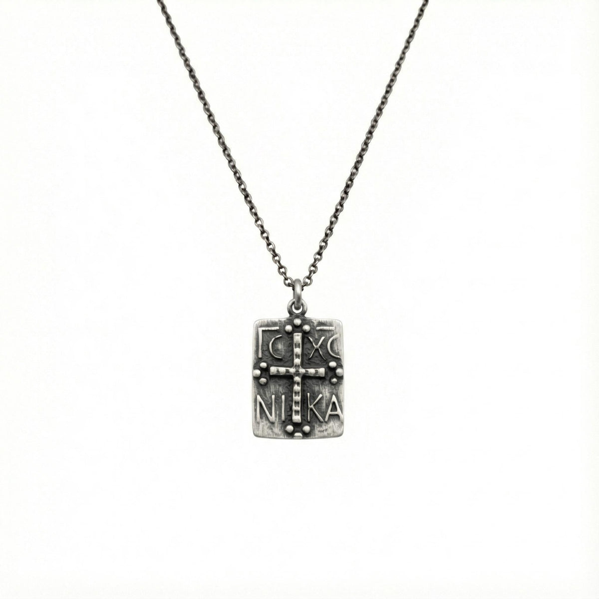 Byzantine Cross Necklace | IC XC NIKA Faith Talisman, in Oxidized Silver finish
