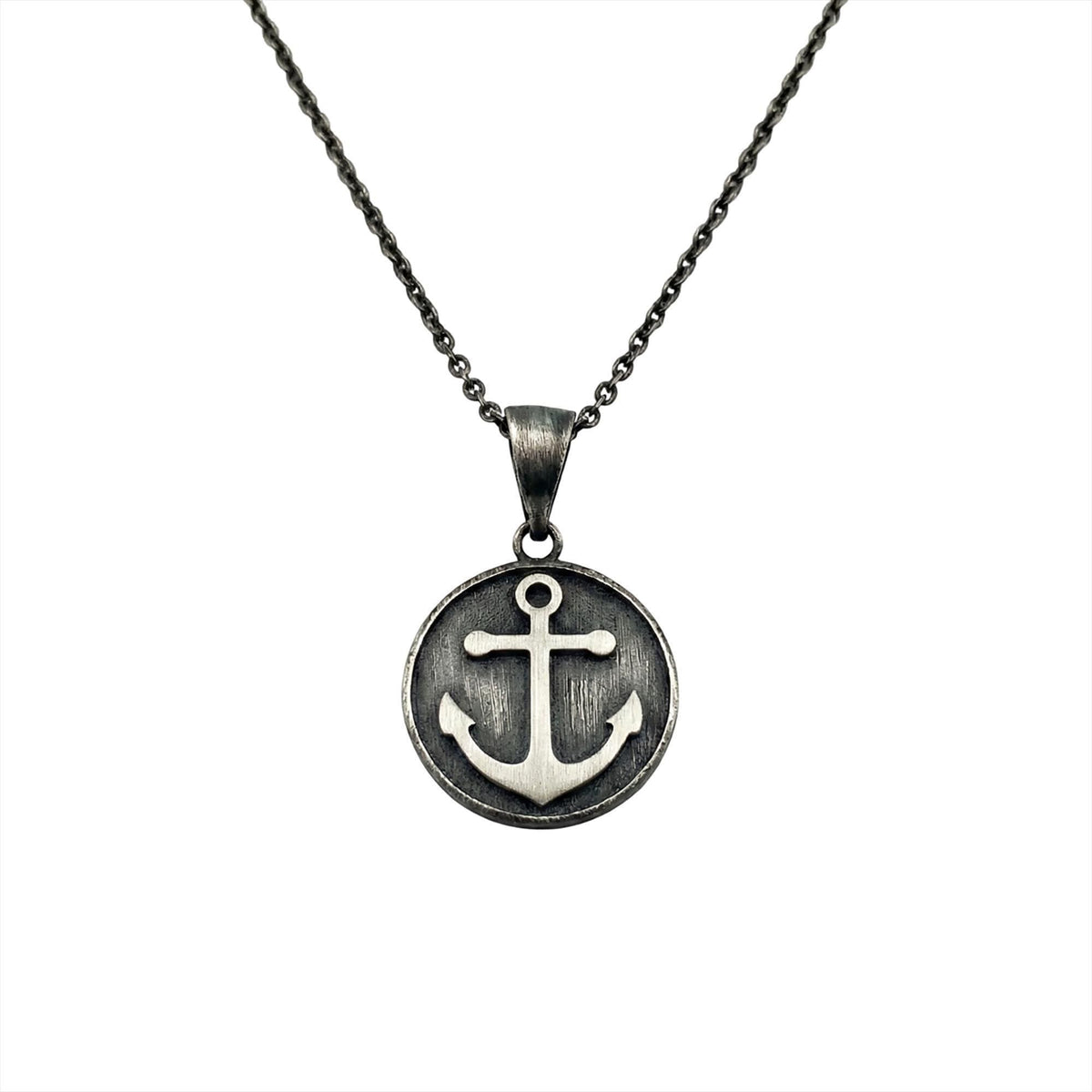 Anchor Medallion Necklace | Symbol of Hope & Stability, in Oxidized Silver 925 finish