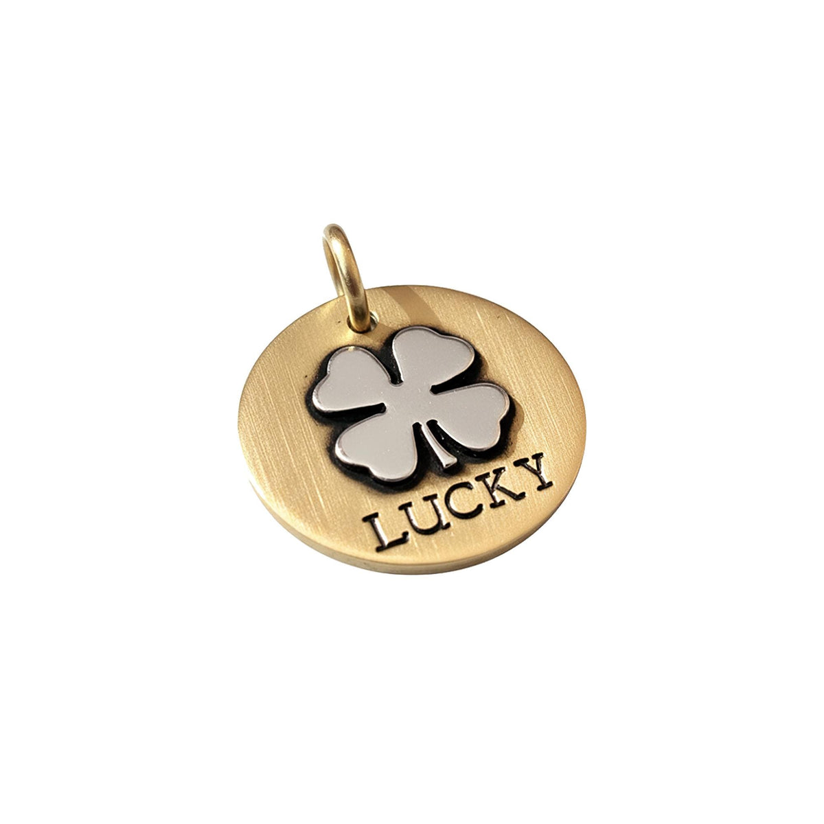 The Rare Fortune Token | Artisan Clover Pet ID & Custom Dog Tag, in Brass with Silver Top finish