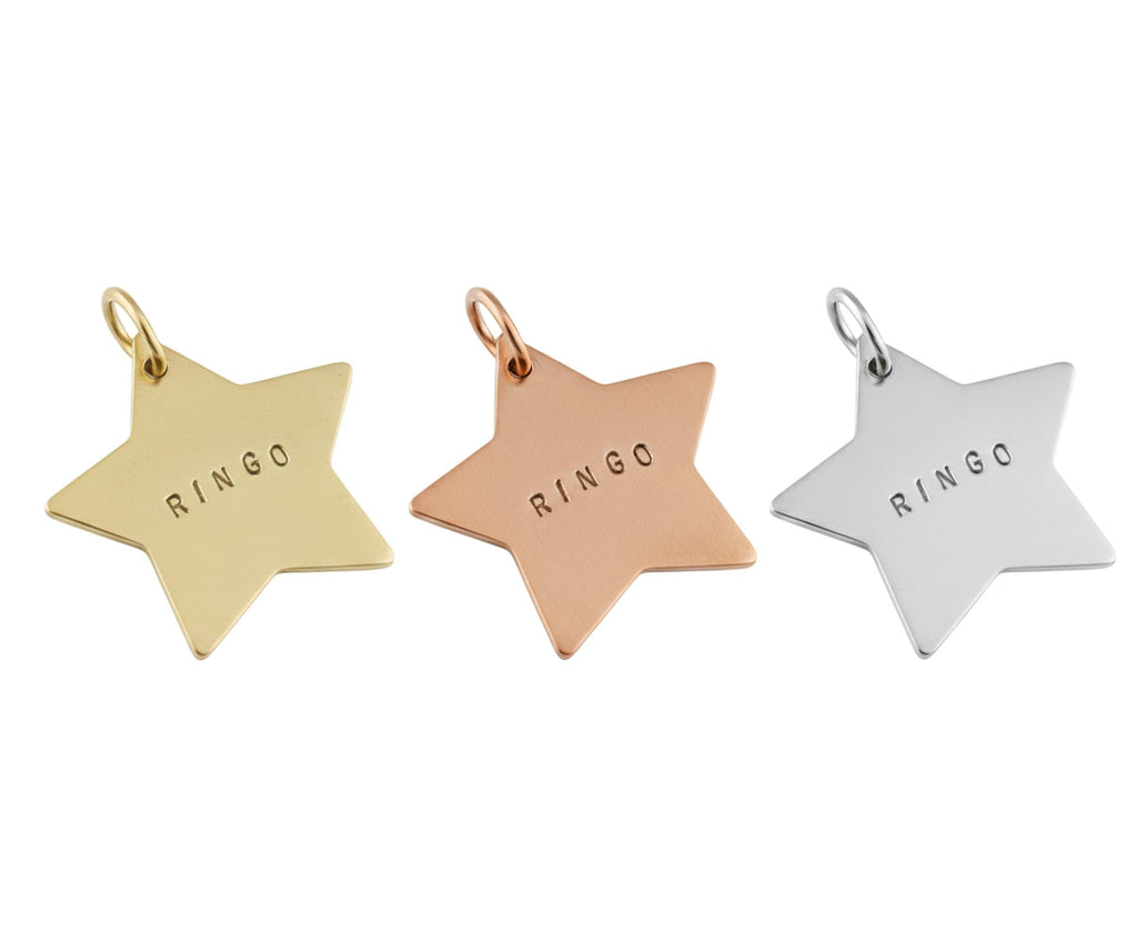 The Celestial Star Token | Artisan Celestial Pet ID & Custom Hand-Stamped Dog Tag, close-up detail