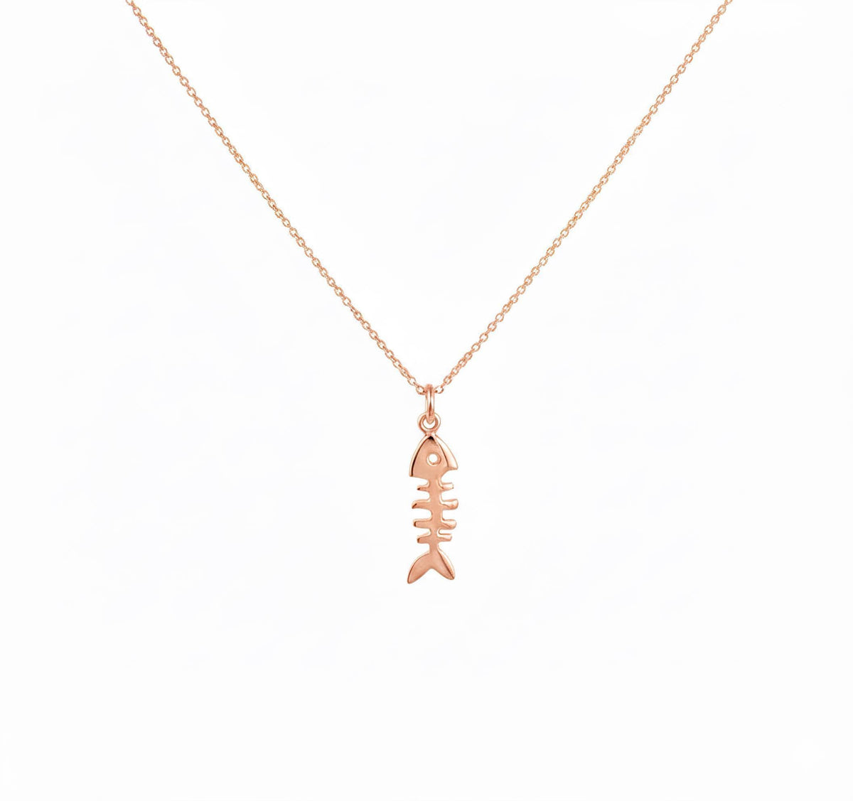 Fishbone Charm Necklace | Solid 14K Gold Nautical Talisman, alternate angle