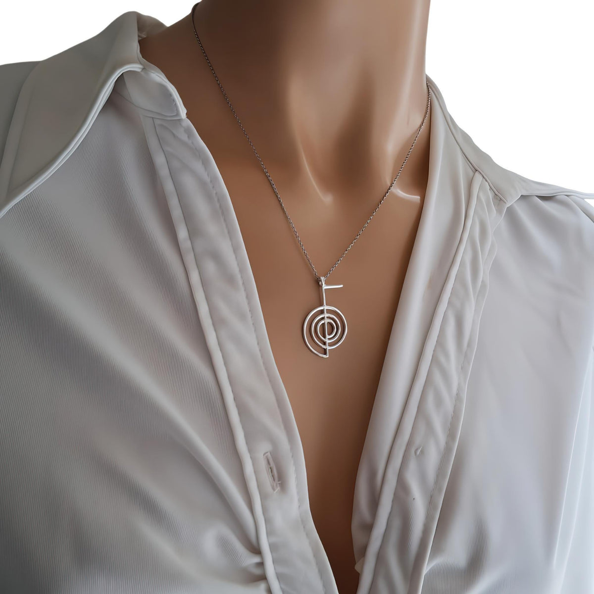 Cho Ku Rei Necklace | Gold Plated Reiki Symbol Pendant | Energy Healing Talisman, styled view