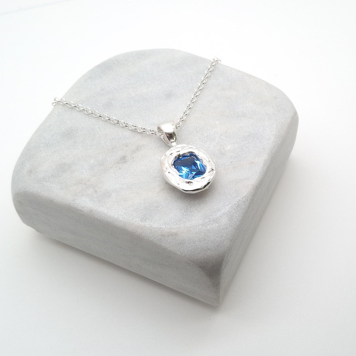Ocean Wave Medallion | Deep Blue CZ Talisman, additional detail