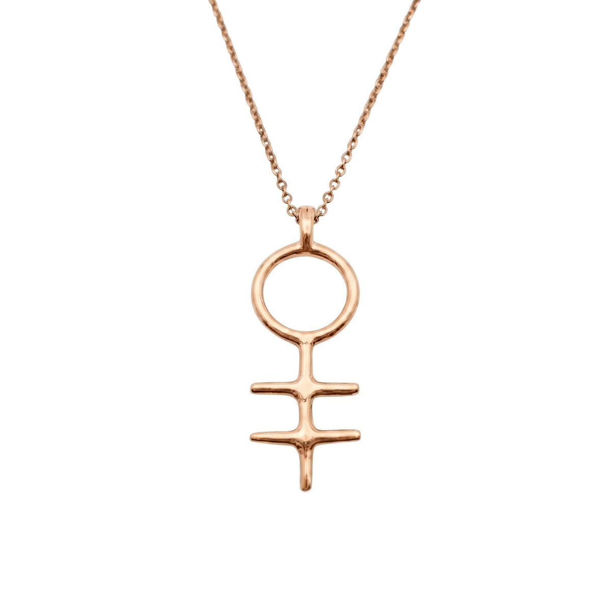 Alchemical Double Cross Necklace | Venus Symbol Charm, in Rose Gold Plated finish