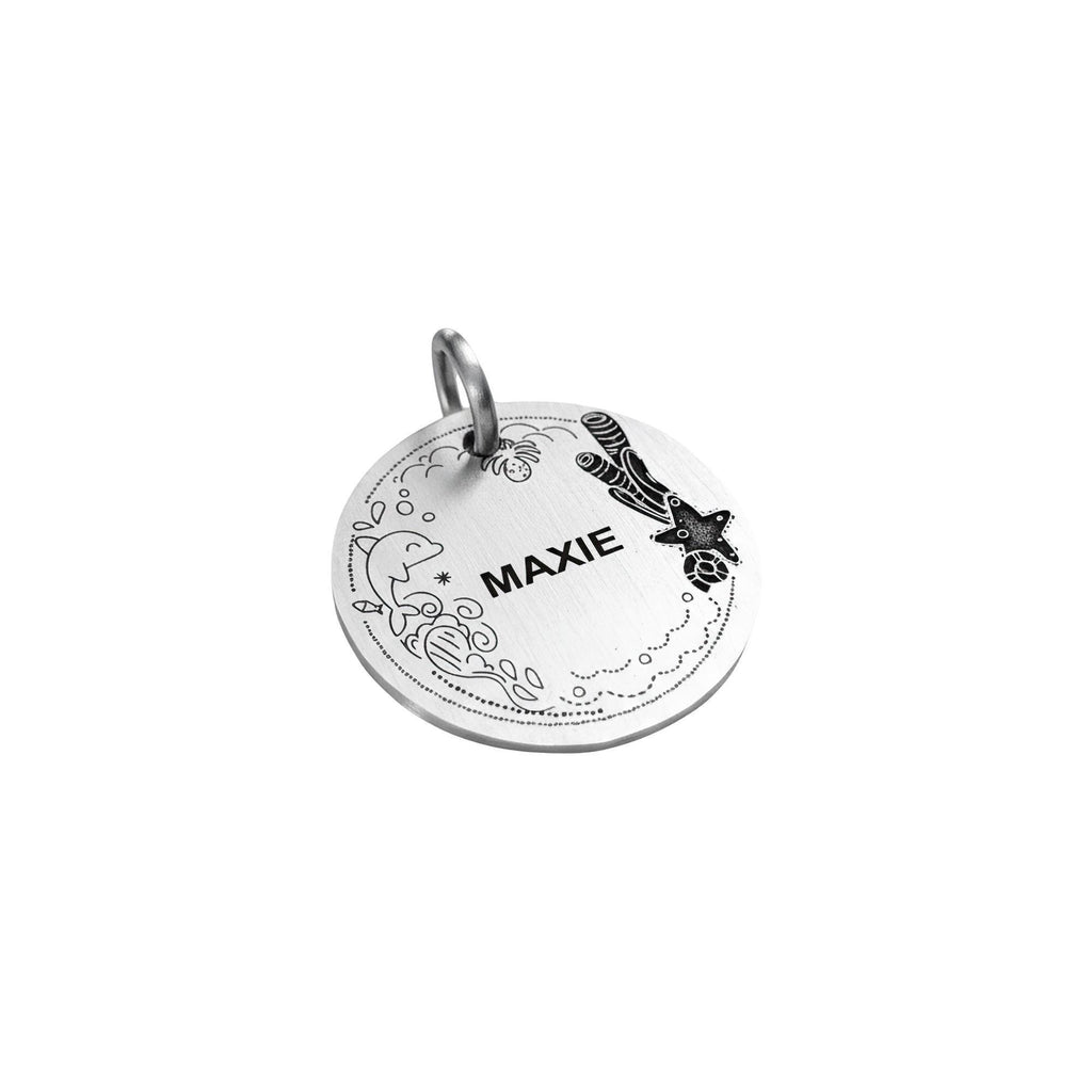 Ocean Lover Dog Tag | Personalized Sterling Silver Starfish Pet ID Tag | Beach Dog Charm, close-up detail