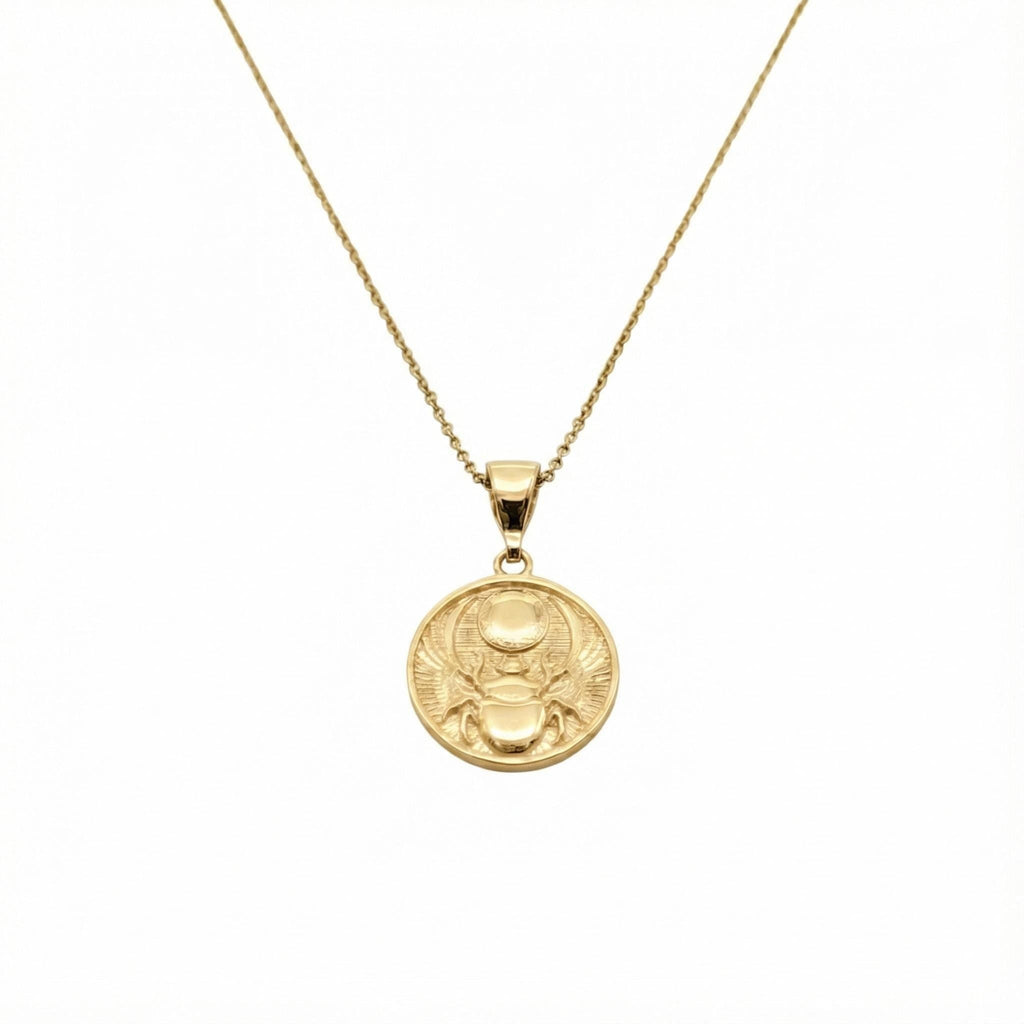 Scarab Medallion Necklace | Egyptian Rebirth Talisman, in Yellow Gold Plated finish