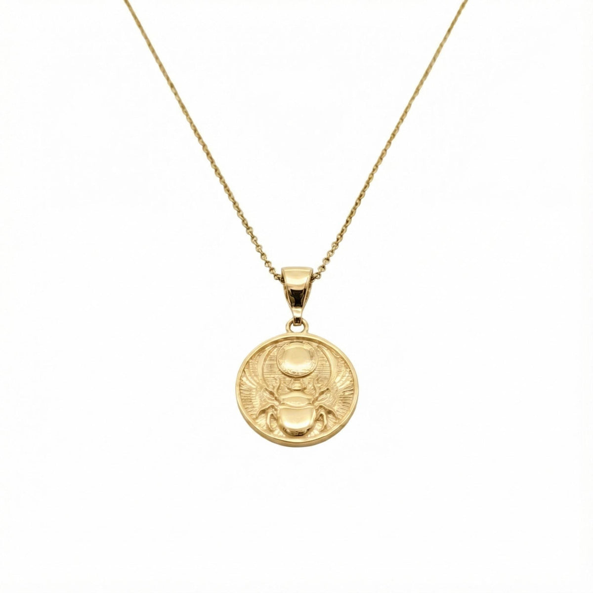 Scarab Medallion Necklace | Egyptian Rebirth Talisman, in Yellow Gold Plated finish