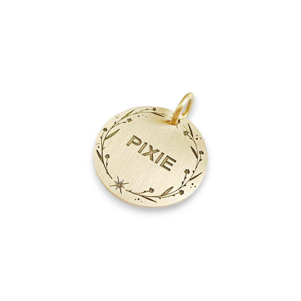 The Boho Wildflower Token | Artisan Floral Pet ID & Custom Engraved Dog Tag, front view