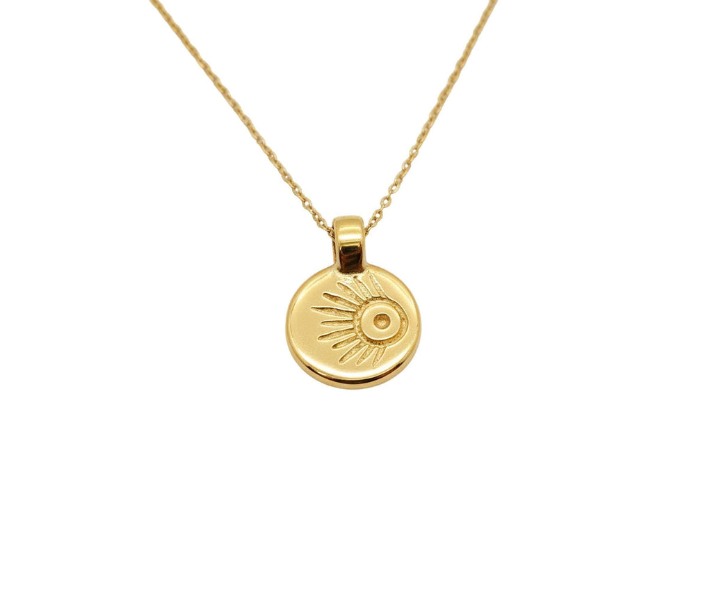 Meteor Wish Talisman Necklace | Gold Plated Celestial Coin Pendant | Shooting Star Sunburst Medallion, alternate angle