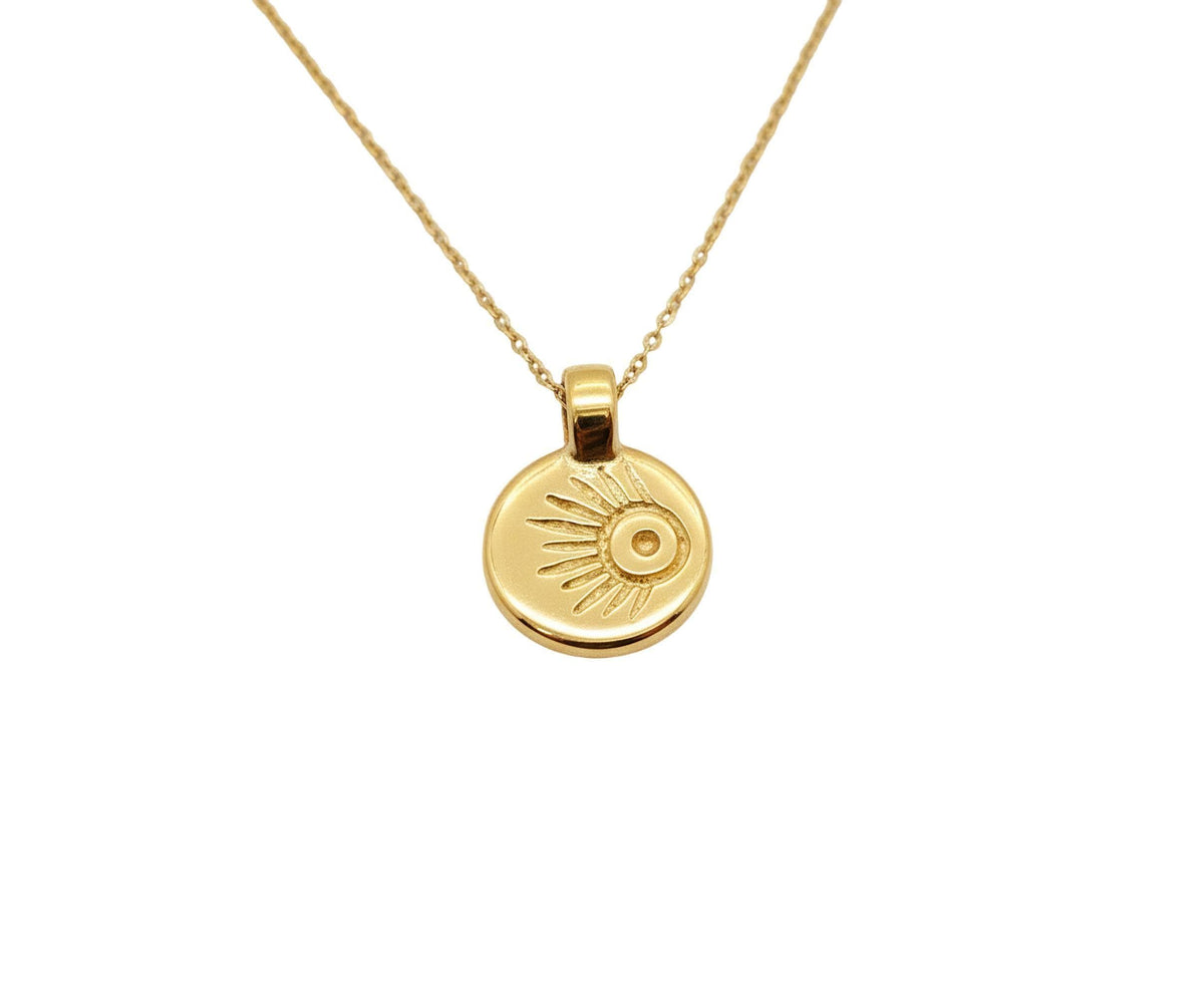 Meteor Wish Talisman Necklace | Gold Plated Celestial Coin Pendant | Shooting Star Sunburst Medallion, alternate angle