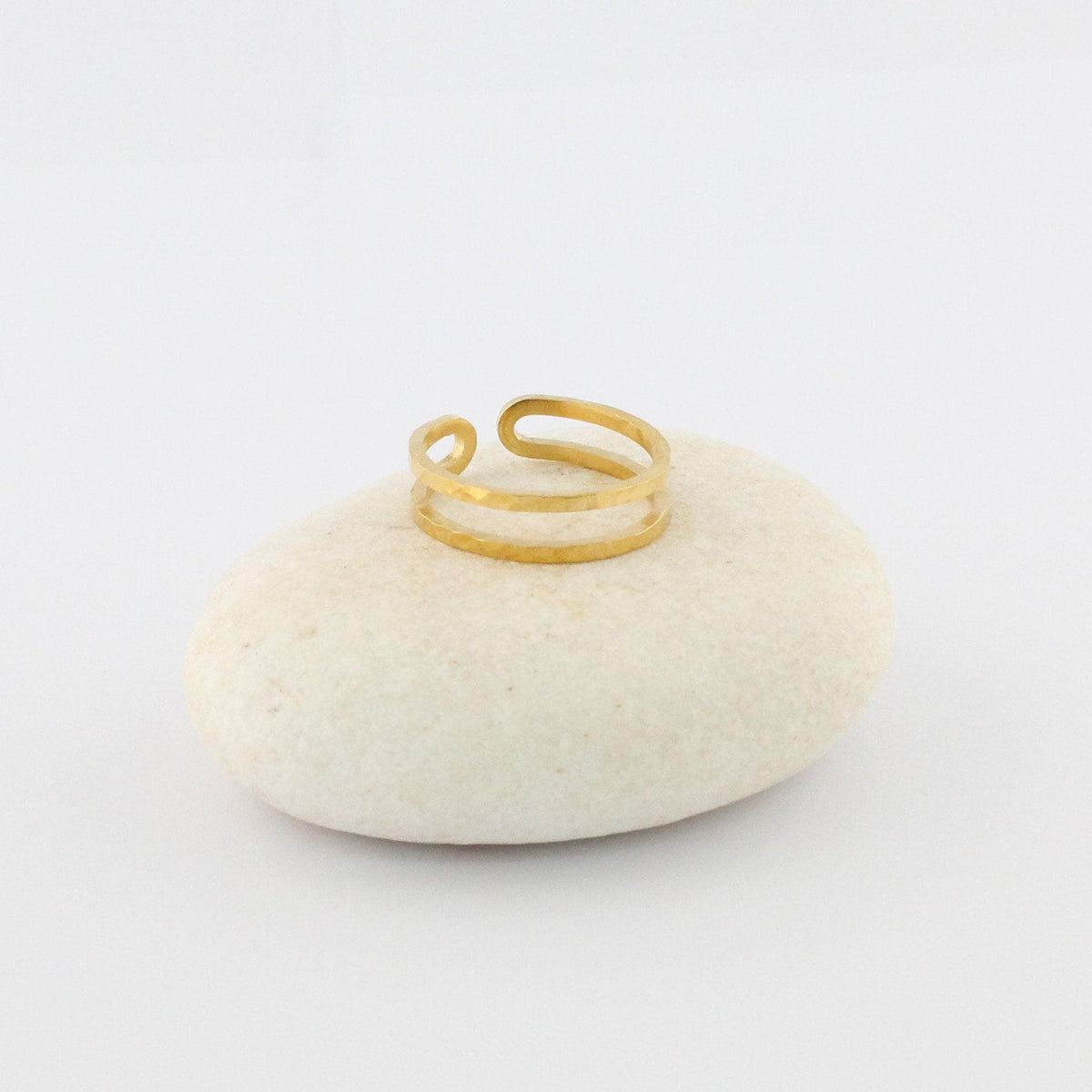 Silver Double Band Ring | Adjustable Open Minimalist Design, close-up detail
