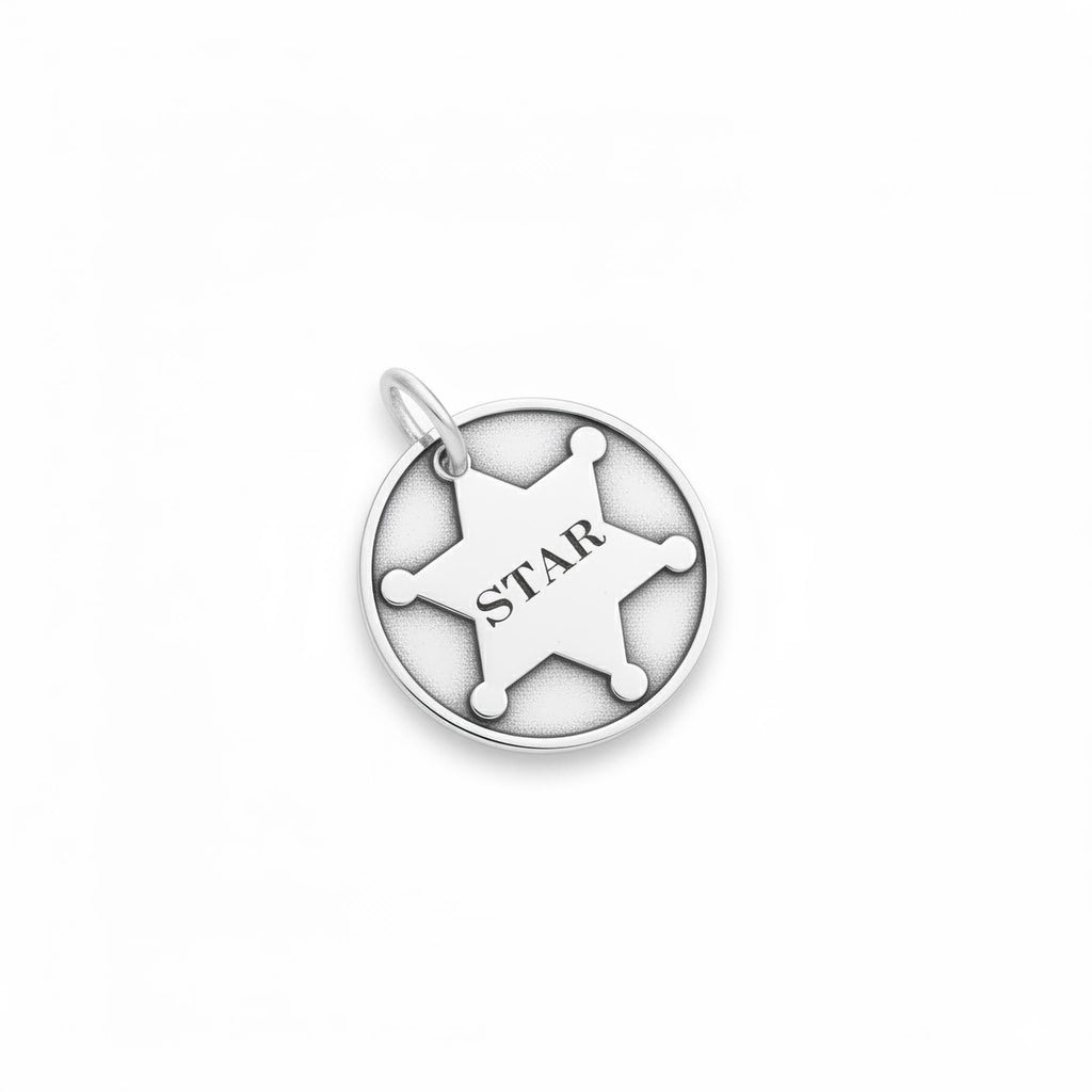 Sheriff Dog Tag | Sterling Silver Custom Star Badge Pet ID Tag | Western Engraved Dog Tag, alternate angle