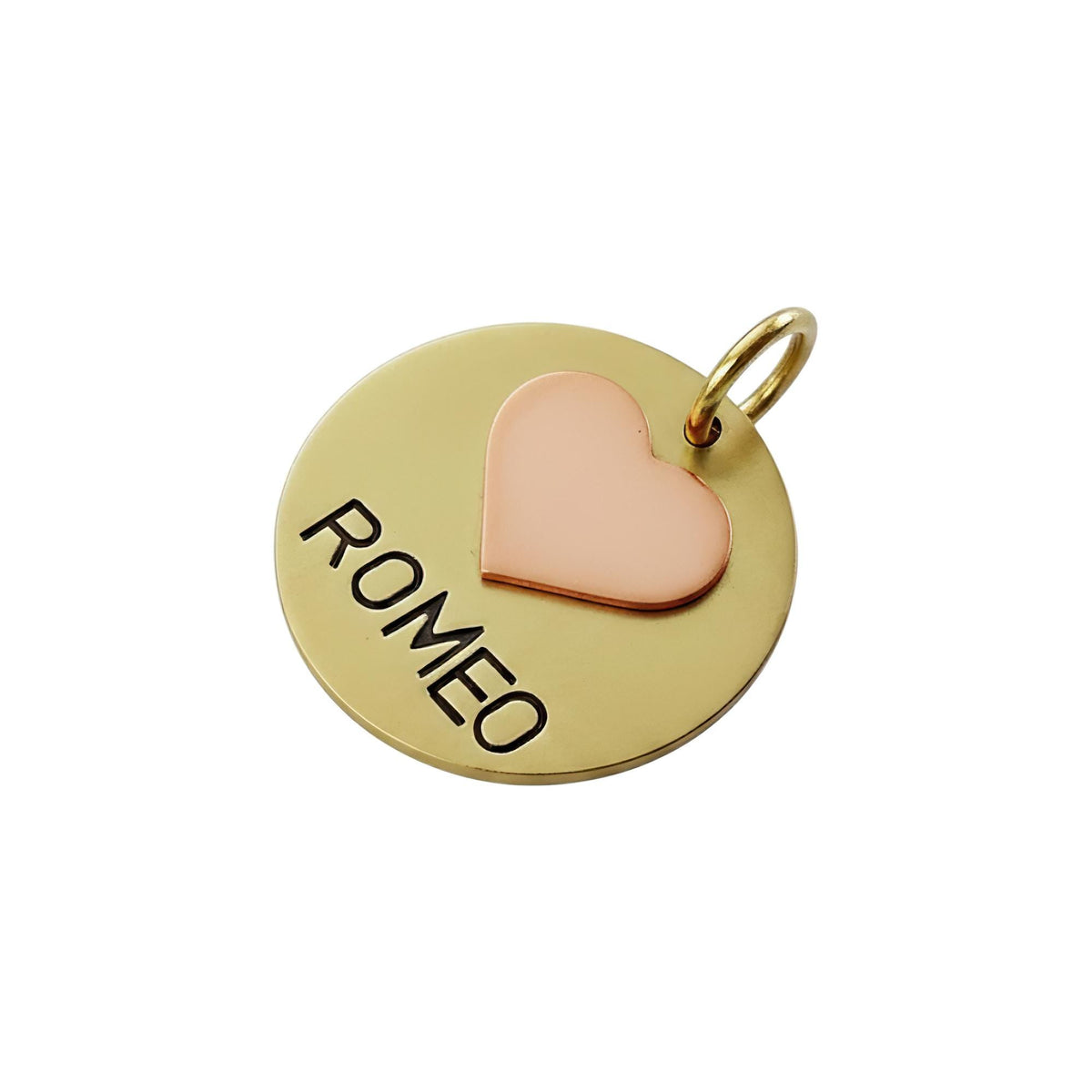 The Unconditional Love Token | Artisan Heart Pet ID & Custom Dog Tag, in Brass with Copper Top finish