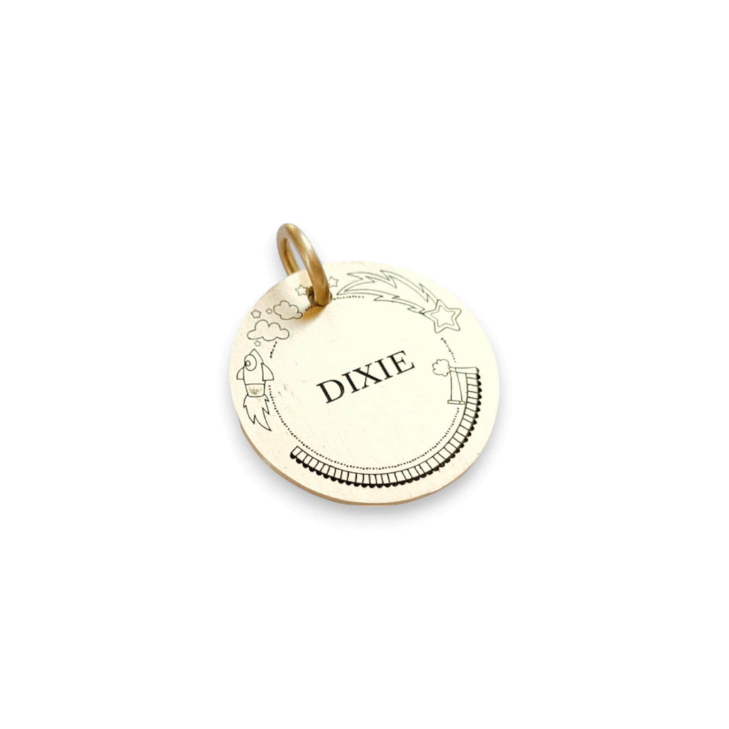 The Celestial Comet Token | Artisan Shooting Star Pet ID & Custom Engraved Dog Tag, additional detail