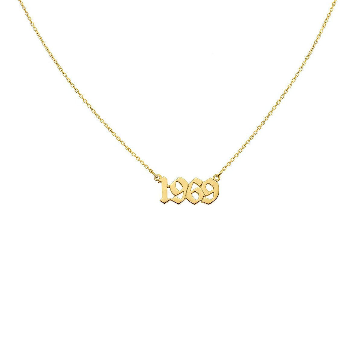 Custom Date Necklace | Old English Font Talisman, in Yellow Gold Plated finish