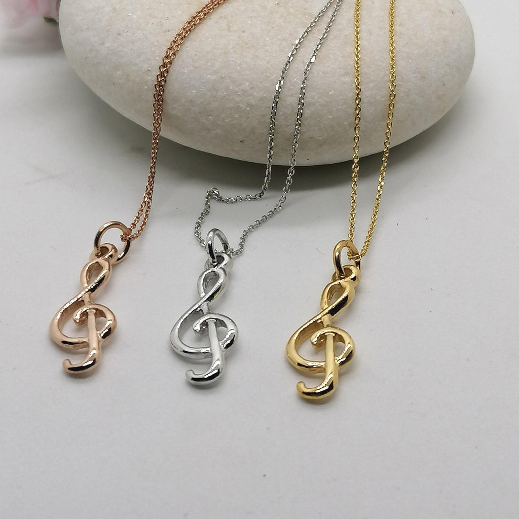 Treble Clef Necklace | Dainty 14K Solid Gold Musical Pendant | Musician & Teacher Gift, close-up detail