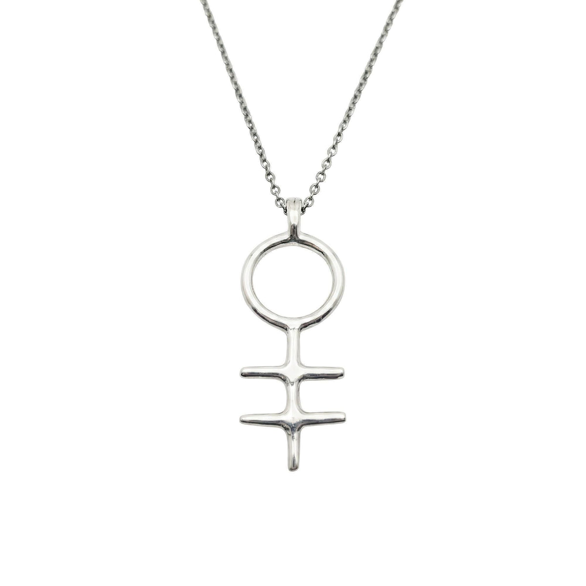 Alchemical Double Cross Necklace | Venus Symbol Charm, in White Gold Plated finish