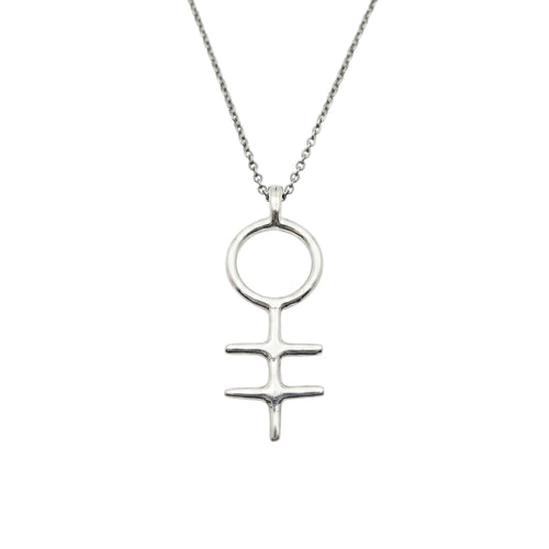 Alchemical Double Cross Necklace | Venus Symbol Charm, in White Gold Plated finish