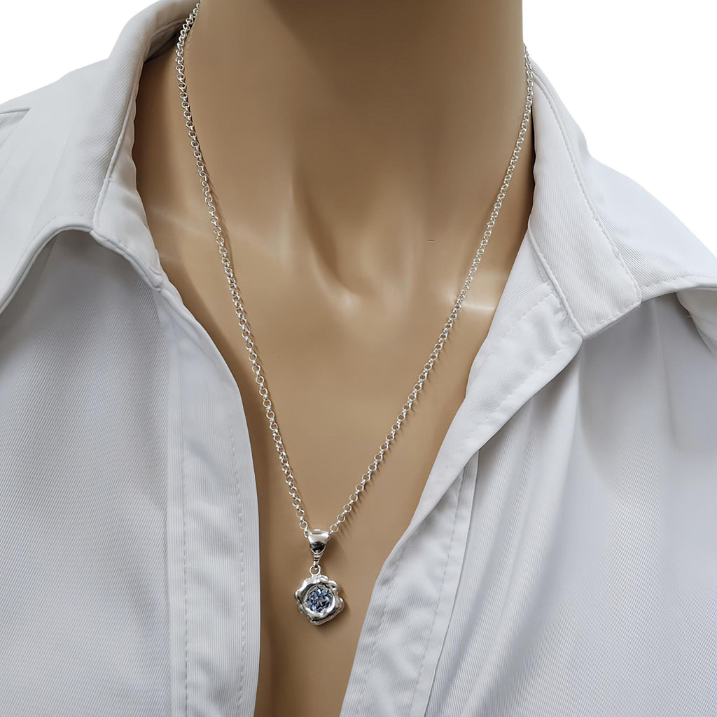 Celestial Pendant | Light Blue CZ Talisman, close-up detail