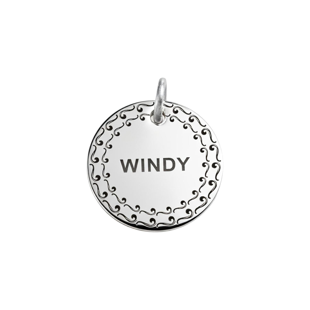 Personalized Silver Swirl Dog Tag | Engraved Swirl Pet ID Charm Sterling Silver | Custom Dog Collar Tag, close-up detail