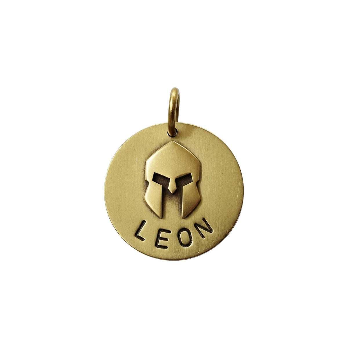 The Warrior's Shield Token | Artisan Spartan Helmet Pet ID & Custom Tag, in Brass with Brass Top finish