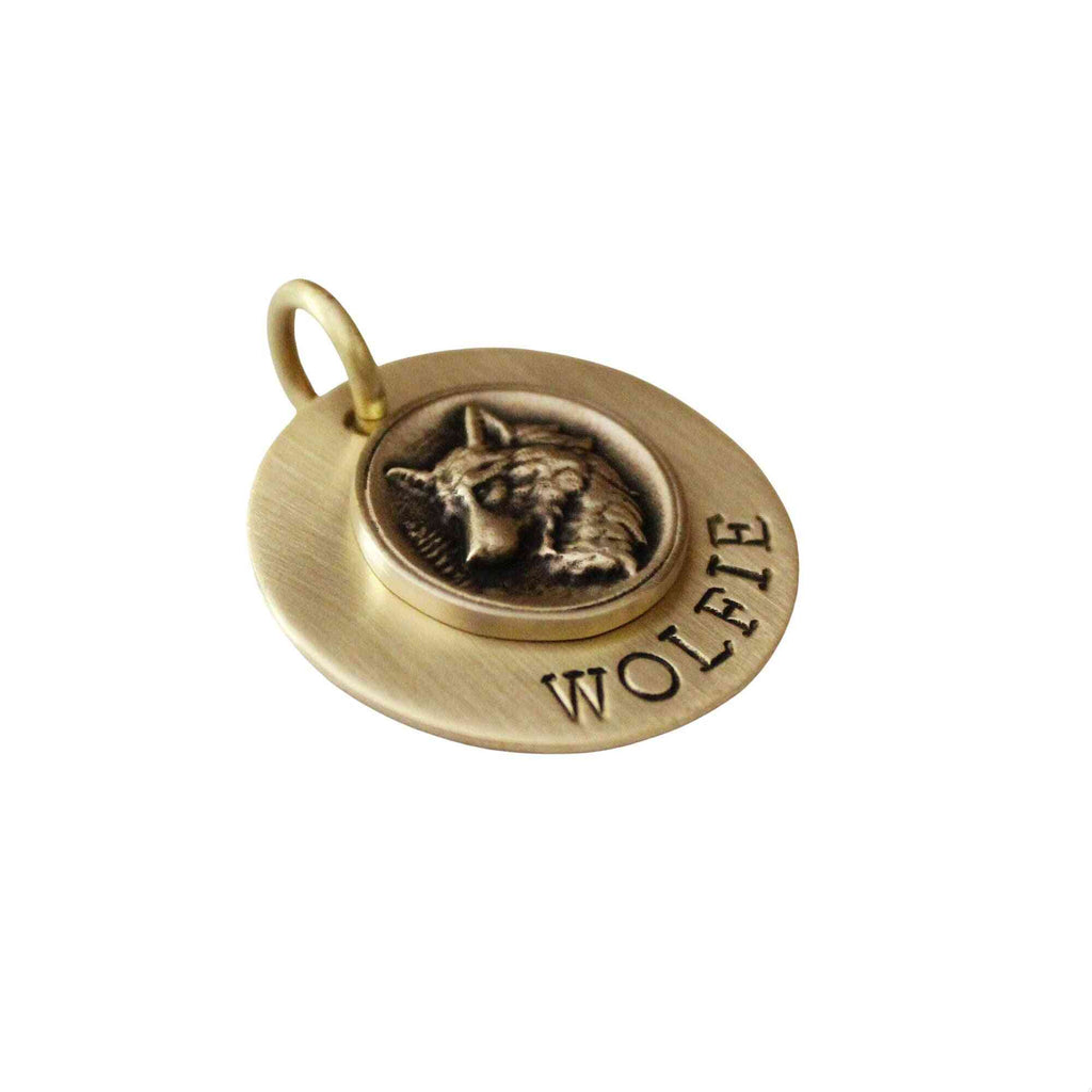 The Wilderness Sigil | Artisan Forest Wolf Pet ID & Custom Engraved Dog Tag, close-up detail