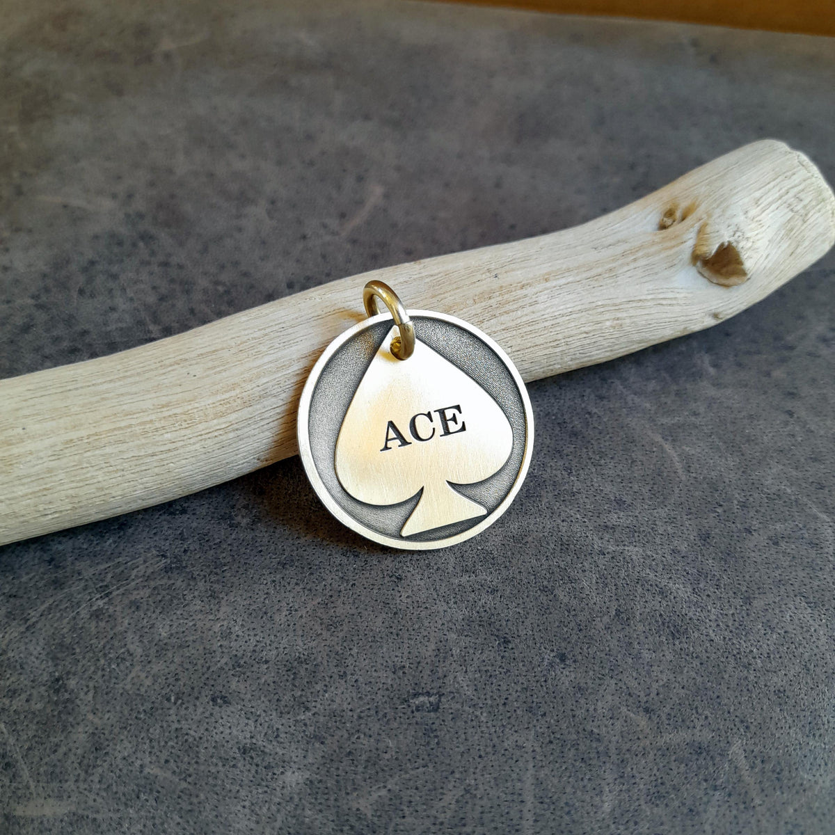 The Sovereign Spade Token | Artisan Ace of Spades Pet ID & Custom Engraved Dog Tag, alternate angle
