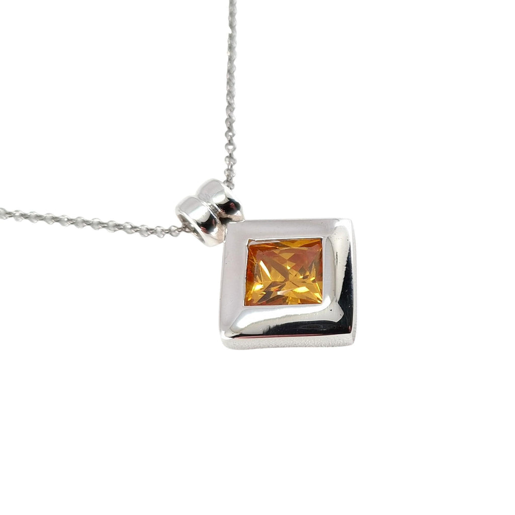Rhombus Pendant Necklace | Yellow CZ Geometric Talisman, front view