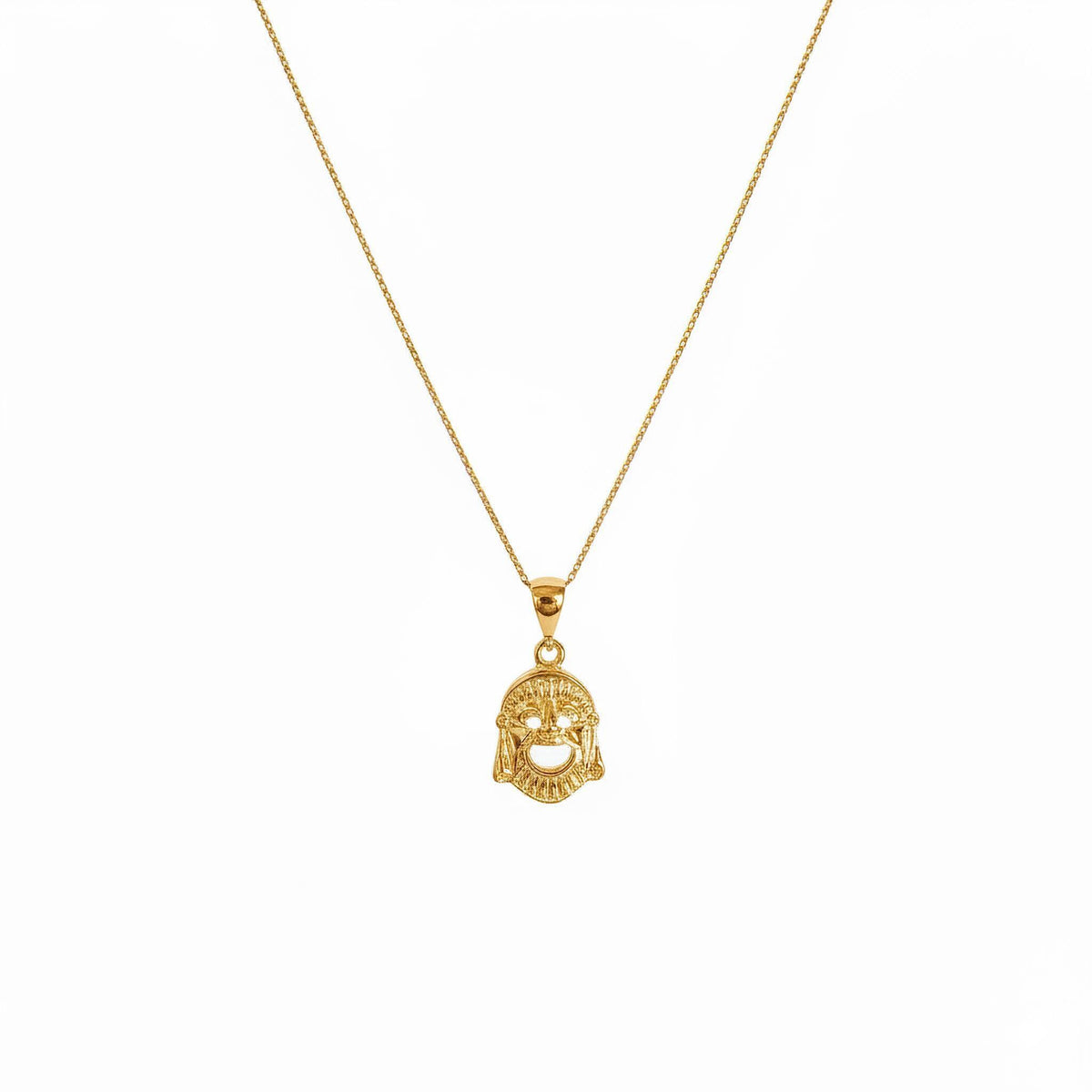 Comedy Mask Necklace | Theater Thalia Muse Talisman, in Yellow Gold Plated finish