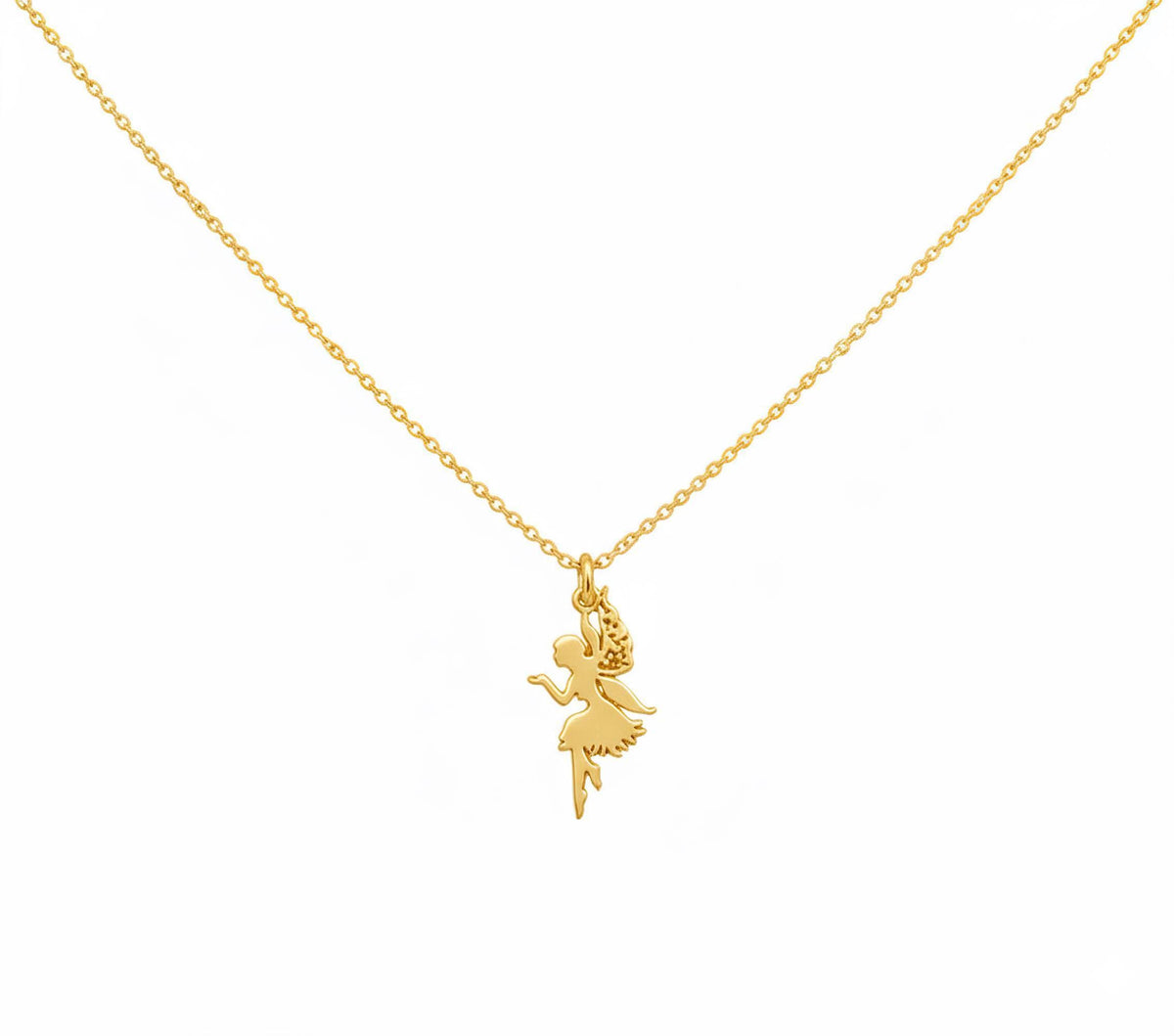 Little Girl's Fairy Necklace | Magic Wish Charm, in Yellow Gold Plated finish