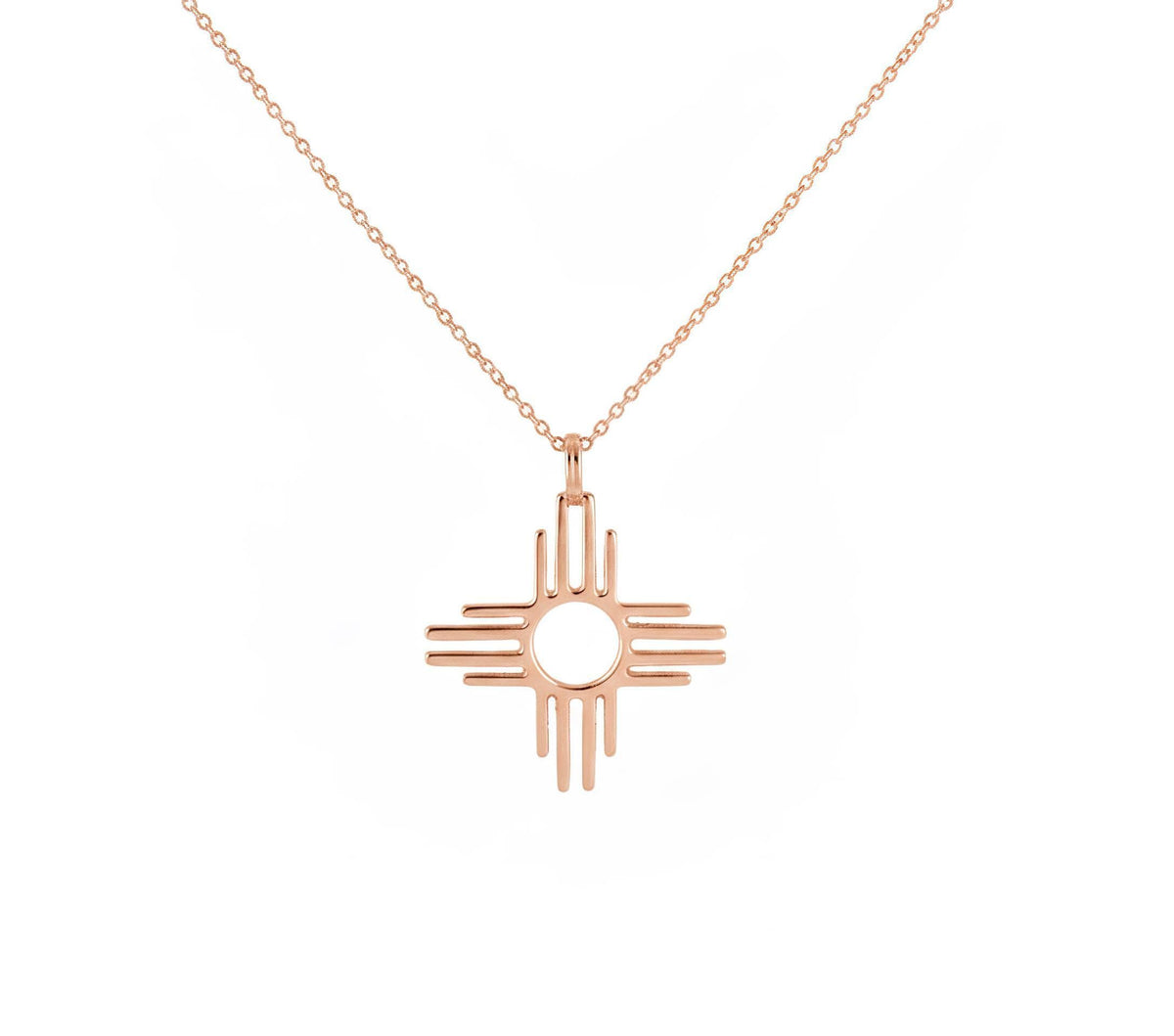 Zia Sun Necklace | Solid Gold Sacred Symbol Pendant | Southwestern Balance Talisman, in 9K Rose Gold finish