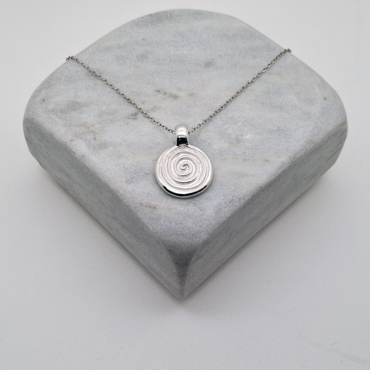 Spiral Talisman Necklace | Gold Plated Celtic Growth Symbol Pendant | Ancient Coin Medallion, front view