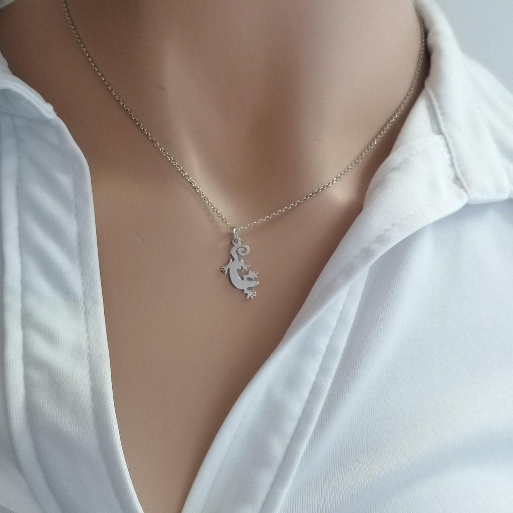 Gecko Necklace | Sterling Silver Lizard Pendant | Renewal & Healing Symbol, alternate angle