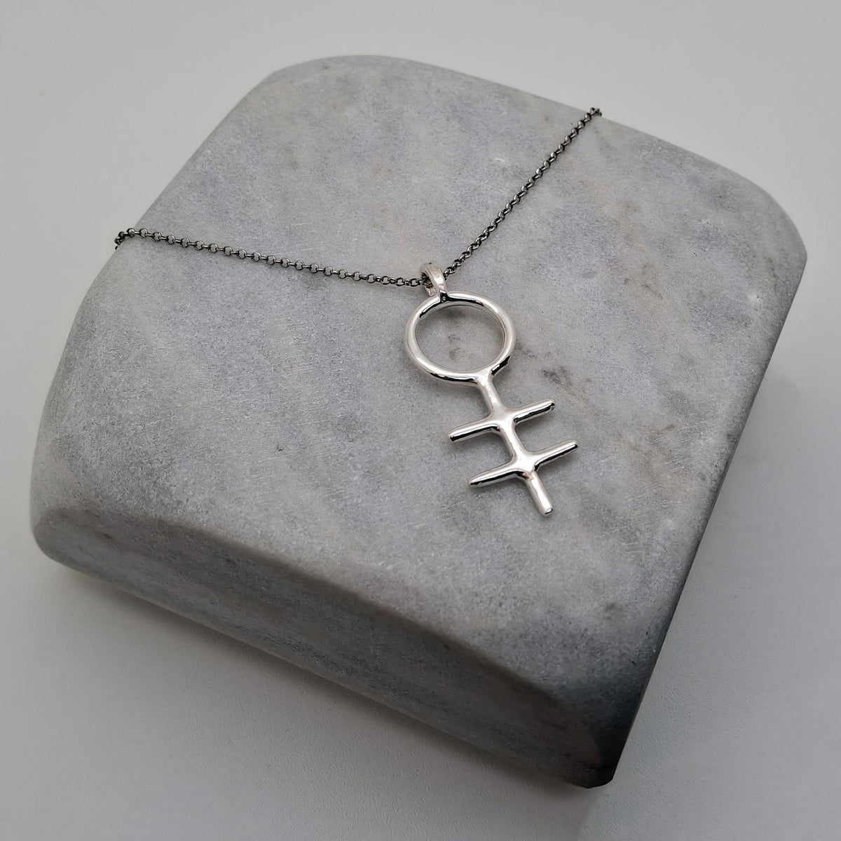 Alchemical Double Cross Necklace | Venus Symbol Charm, front view