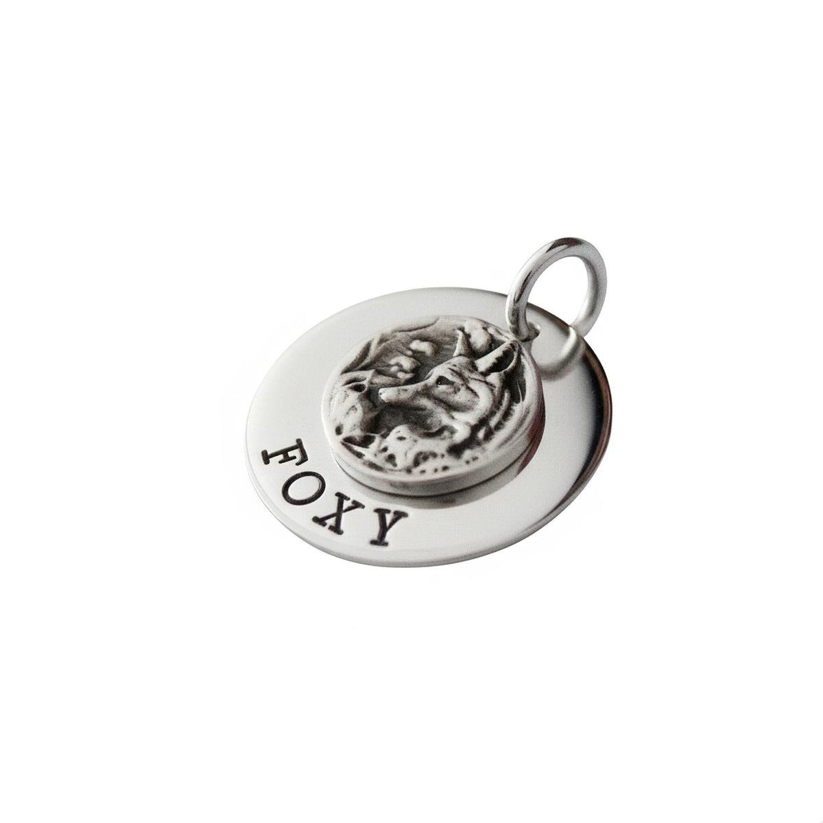 Woodland Fox Dog Tag ID Medallion | Smart Companion Pet Charm, close-up detail