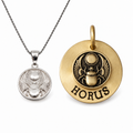 Scarab Bond — scarab medallion necklace and Khepri scarab dog tag worn as the symbolon pair